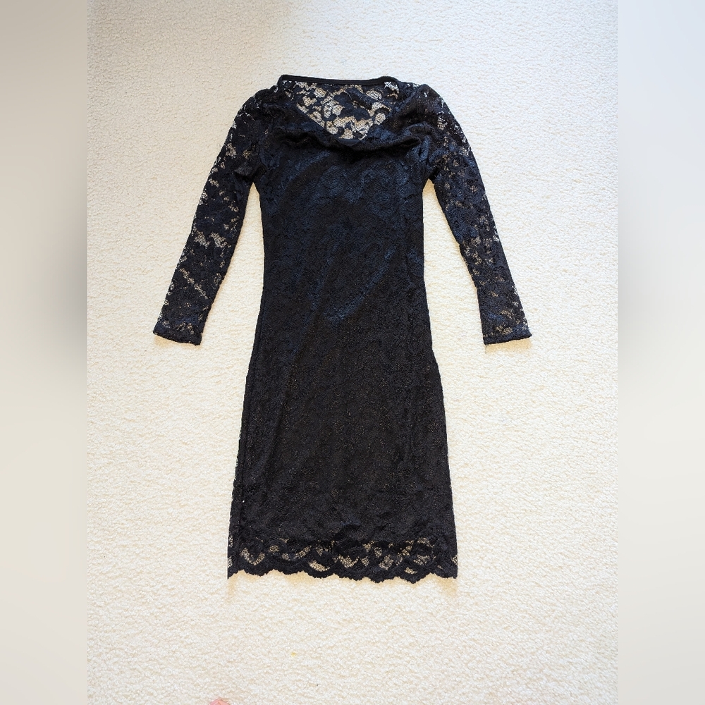 BEBE Midi Cocktail Long Sleeve Vintage Black Dress